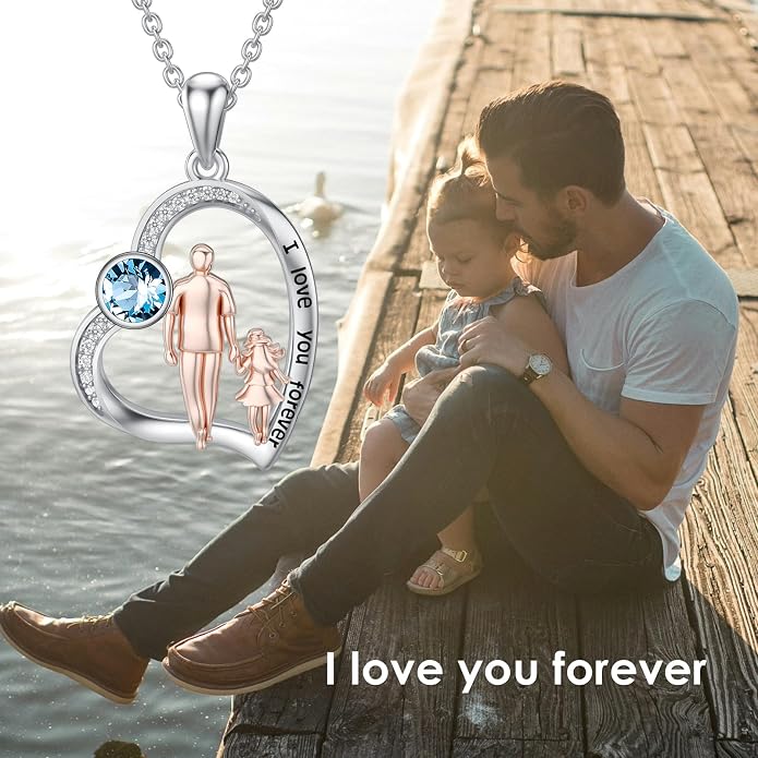 PROESS S925 Sterling Silver Daughter Heart Pendant Necklace from Dad Mom I Love You Forever Jewelry