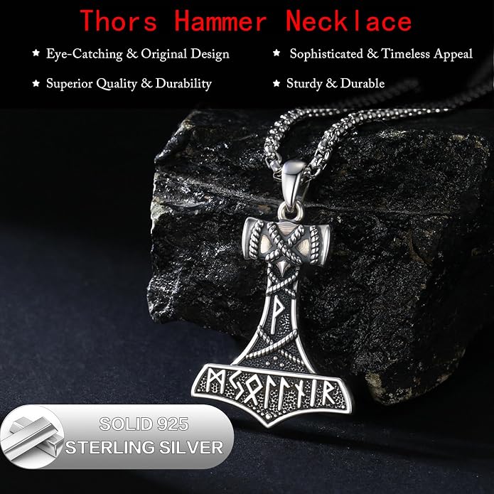 Viking Necklace for Men 925 Sterling Silver Norse Mythology Talisman Jewelry Gifts with 22"+2" Rolo Chain