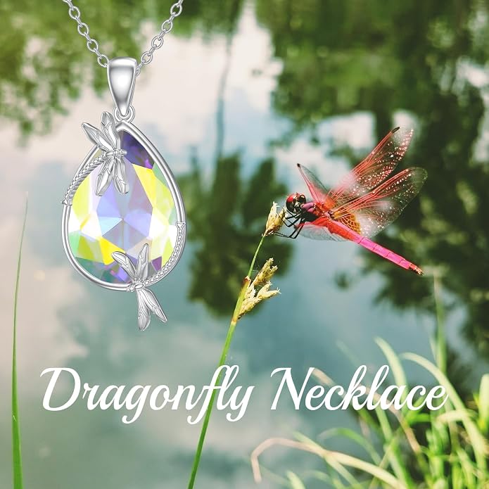 ROMANTICWORK Clover/AA/Ankh/Sun/Compass Necklace Sterling Silver Moss Agate Turquoise Butterfly/Dragonfly/Bee Pendant Jewellery Christmas Birthday Gifts for Women