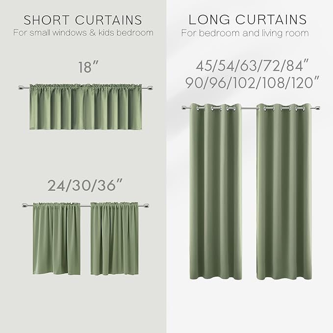 KOUFALL 54 Inch Curtains Length,Short Blackout Thermal Insulated RV Curtains for Camper Windows Bathroom,2 Panels Set,Sage Green