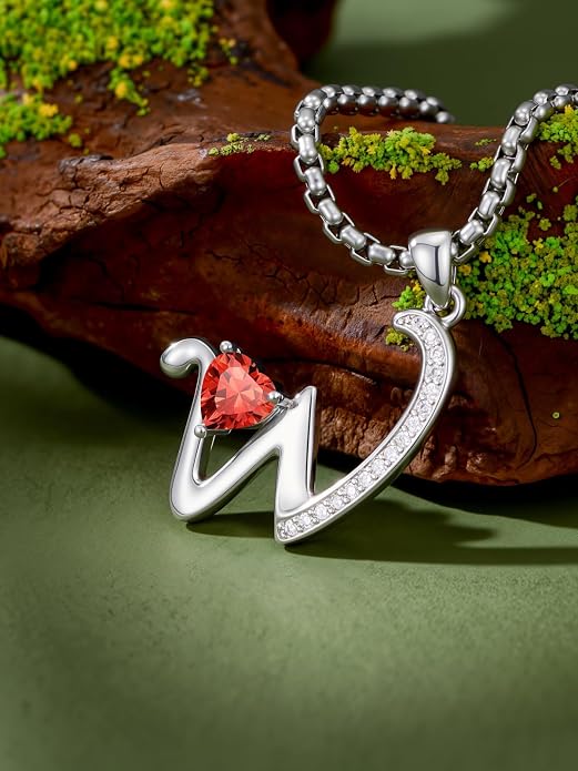 Birthday Gifts for Women Alphabet A to Z Initial Birthstone Pendant Necklaces for Women - 18k White Gold Plated Personalized Name Jewelry Anniversary Graduation Gifts for Wife Her Daughter Girlfriend(with Gift Box)