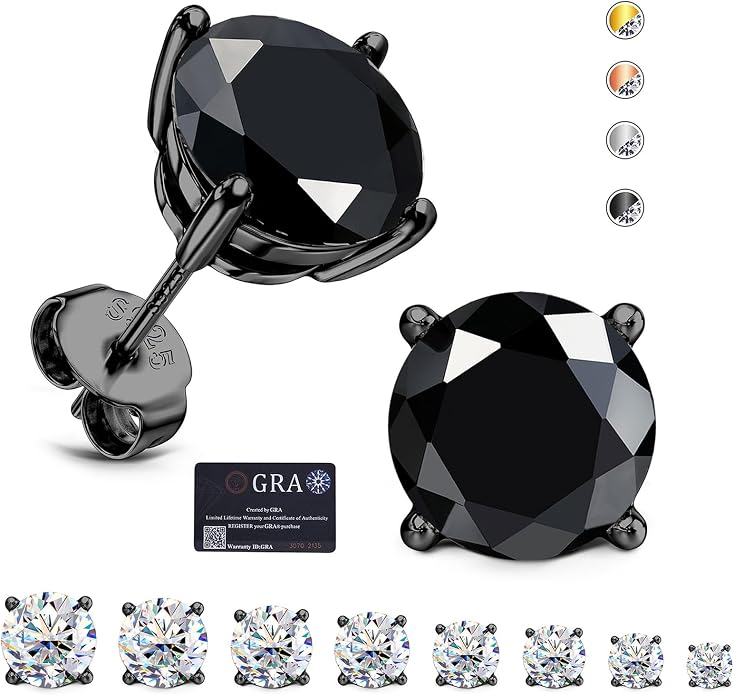 Moissanite Stud Earrings : 18K White Gold Plated Solid 925 Sterling Silver Earring Hypoallergenic Dainty Flat Back Stud Earrings Jewelry for Women Men D Color VVS1 Clarity