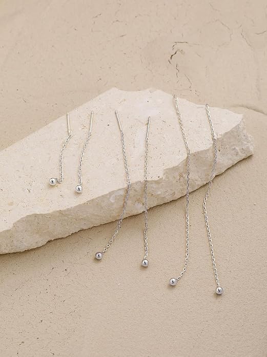 S.Leaf Threader Earrings for Women 925 Sterling Silver Gold Plated Hypoallergenic Backless Ardant Chain Duster Tassel Drop Double Piercing Pull Through Earrings for Women Trendy