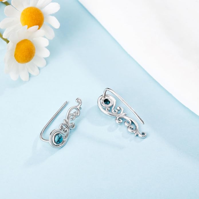 Ear Climbers Earrings for Women Sterling Silver Vintage Ear Crawler Earrings Jewelry Gifts for Women