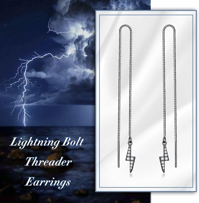 Sterling Silver Threader Earrings Flower Heart Moon Star Tiny Cube Rhombus Sector Beads Dream Catcher Evil Eye Butterfly Leaf Lightning Bolt Tassel Dangle Drop Chain Charm Earrings Jewelry Gifts for Women