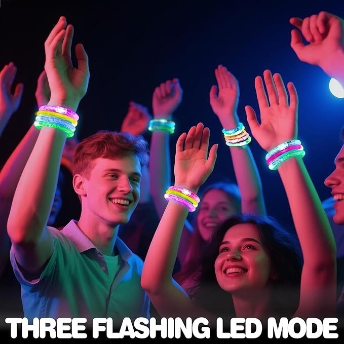 200 Pcs Glow Bracelets, Led Bracelet Glow in the Dark Party Supplies, Rave Trinkets, 6 Colors Light Up Bracelets Bulk with 3 Flashing Modes,Party Favors for Kids & Adults Birthday, New Year, Concert