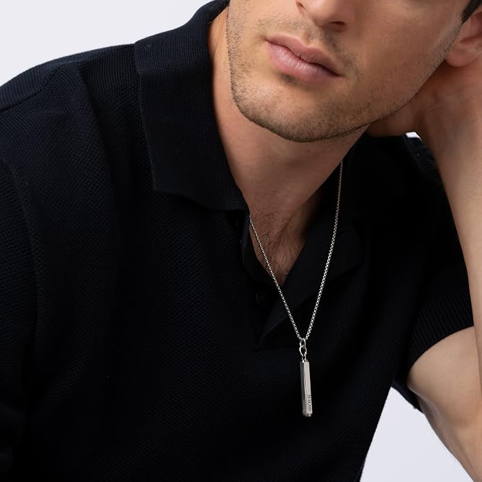 Custom Sterling Silver Men Name Necklace - Up to 6 Inscriptions - Stainless Steel, Gold or Gold Vermeil Plated - Meaningful Father's Day Gift for Him, Husband