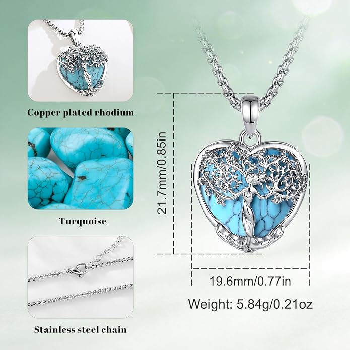 AEONSLOVE Tree of Life Necklace with Crystal for Women, Amethyst/Obsidian/Turquoise/Moonstone/Malachite Crystal Pendant Necklaces for Ladies