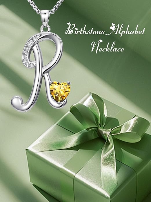 Birthday Gifts for Women Alphabet A to Z Initial Birthstone Pendant Necklaces for Women - 18k White Gold Plated Personalized Name Jewelry Anniversary Graduation Gifts for Wife Her Daughter Girlfriend(with Gift Box)