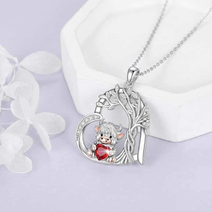 PELOVNY Teddy Bear Necklace for Women 925 Sterling Silver Bear/Highland Cow/Fox/Cat/Axolotl Birthstone Necklace Christmas Birthday Jewelry Gifts for Mom Daughter Wife Sister