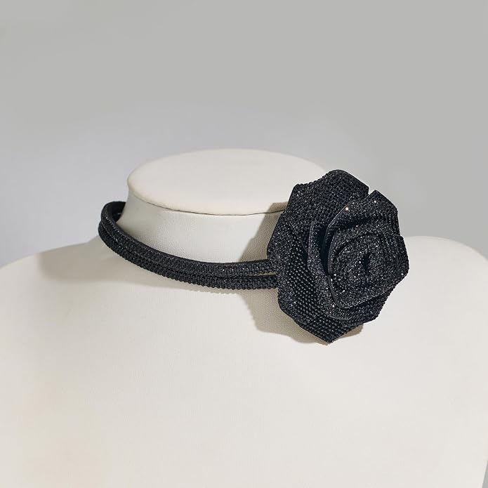 LILIE&WHITE Rose Flower Necklaces For Women Chic Flower Choker Goth Necklaces Fashion Black Choker Gothic Necklace Trendy Halloween Necklace Jewelry Gift