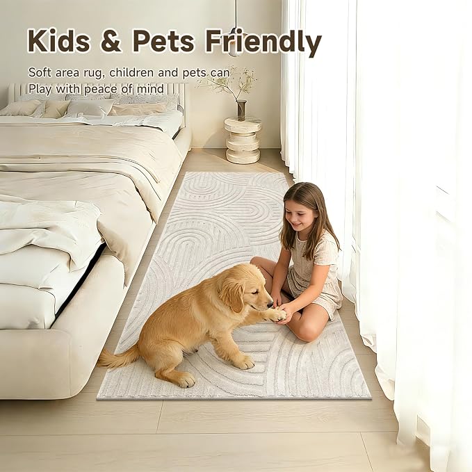 Pauwer Area Rugs for Living Room 3x6, Non Slip Washable Modern Rug, Beige | Soft Fluffy, Boho Neutral, Indoor Floor Carpet, For Bedroom Entryway Dining Room Nursery Farmhouse