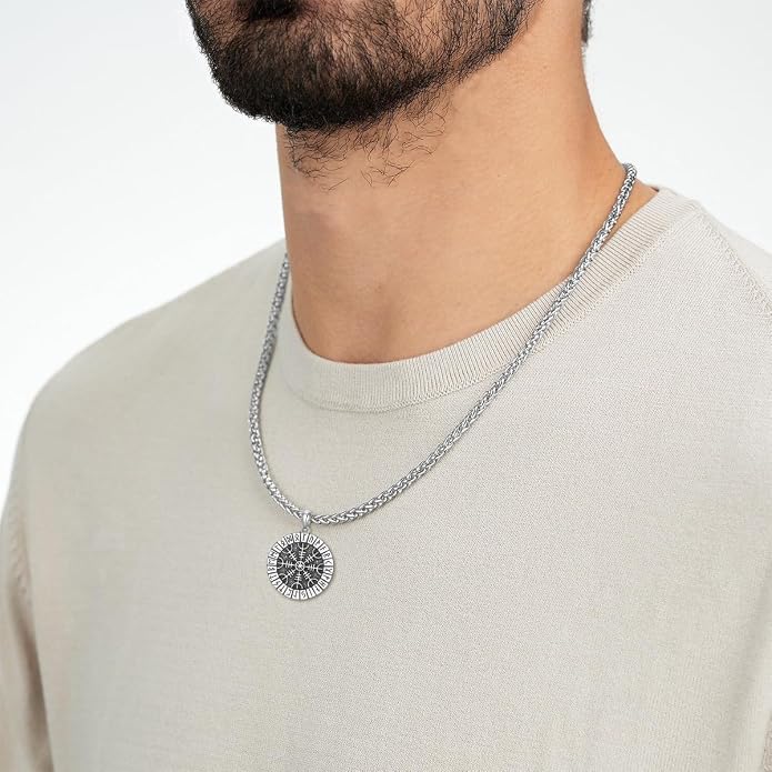 Viking Necklace for Men 925 Sterling Silver Norse Viking Pendant Norse Jewelry for Dad Husband, w/Stainless Steel Chain 22"+2"