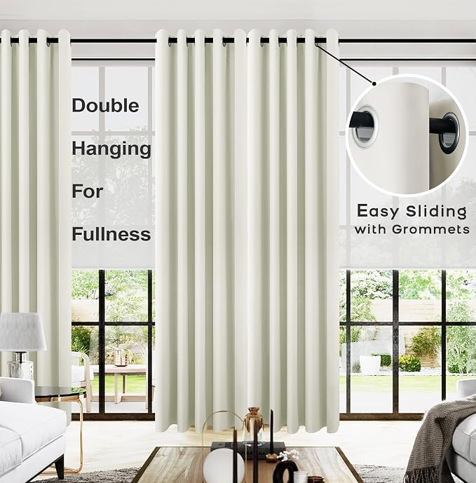 KOUFALL Drapes for Living Room,Half Blackout 72 Inch Wide 96 Inches Long Curtains 2 Panel Set with Rings Top,Natural Linen Color