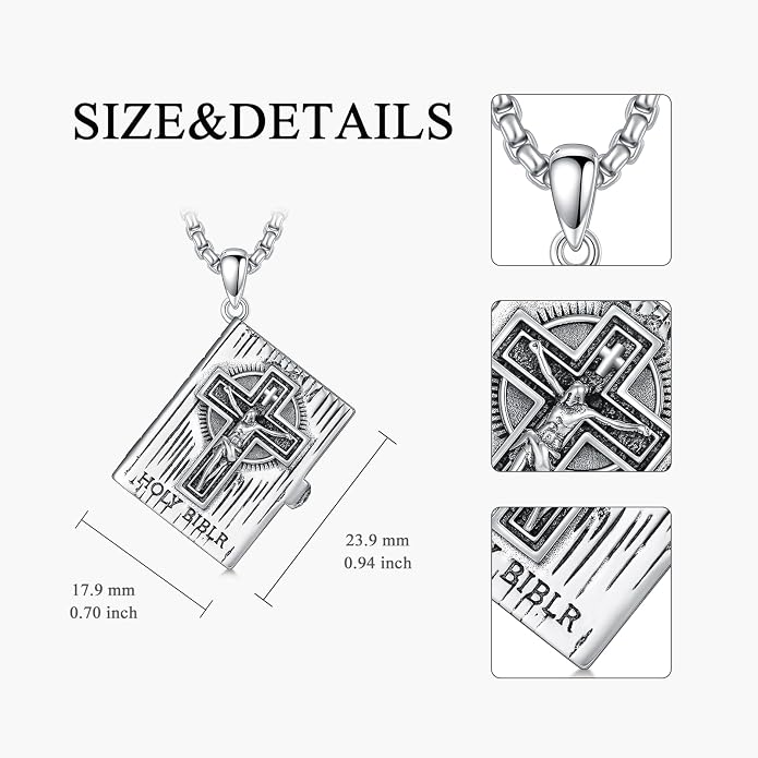 LEECCl Men's Necklaces 925 Sterling Silver Thors Hammer/Cross of Thorns/Bible/St. Michael Gothic pendant Religious Jewelry for Men Father