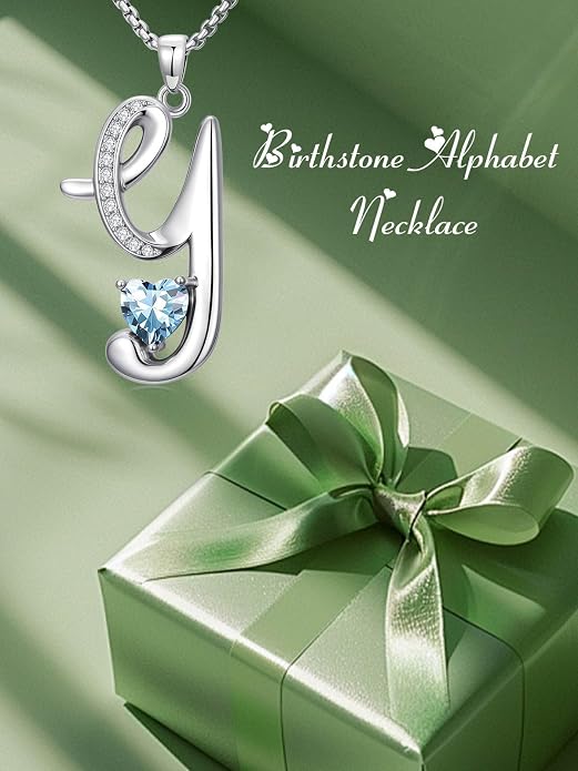 Birthday Gifts for Women Alphabet A to Z Initial Birthstone Pendant Necklaces for Women - 18k White Gold Plated Personalized Name Jewelry Anniversary Graduation Gifts for Wife Her Daughter Girlfriend(with Gift Box)