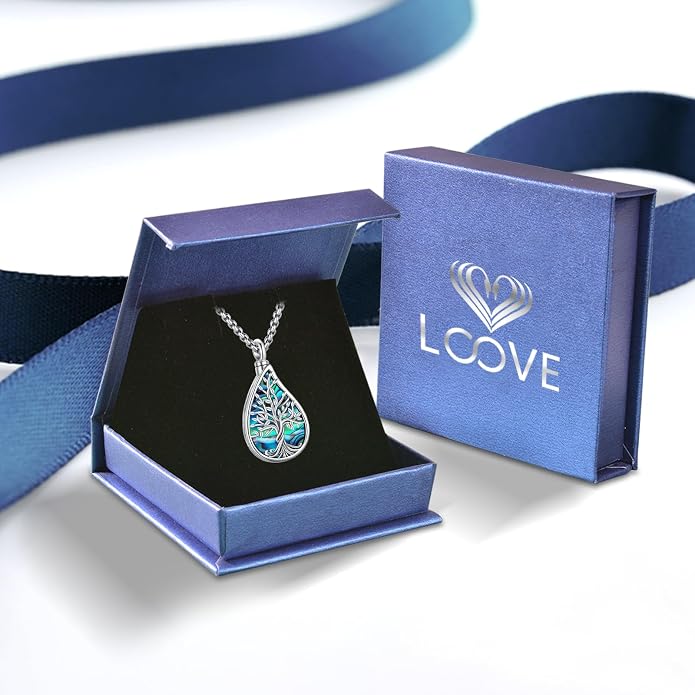 Jewelry Gifts - Tree of Life Necklace Sterling Silver Abalone Shell/Opal/Moonstone/Black Onyx/Turquoise/Malachite/Crystal Family Tree of Life Jewelry for Women Men