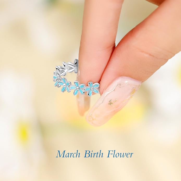 S925 Sterling Silver Dainty Daisy Flower Rings for Women, I Think Of You Every Daisy, 12 Month Birth Flower Ring