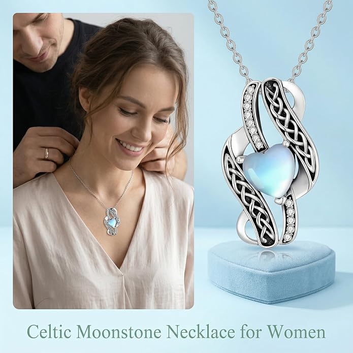 PELOVNY Celtic Knot Necklaces for Women 925 Sterling Silver Gemstone/Birthstone Teardrop Infinity Necklace Irish Celtic Pendant Jewelry Gifts for Mom Daughter Wife