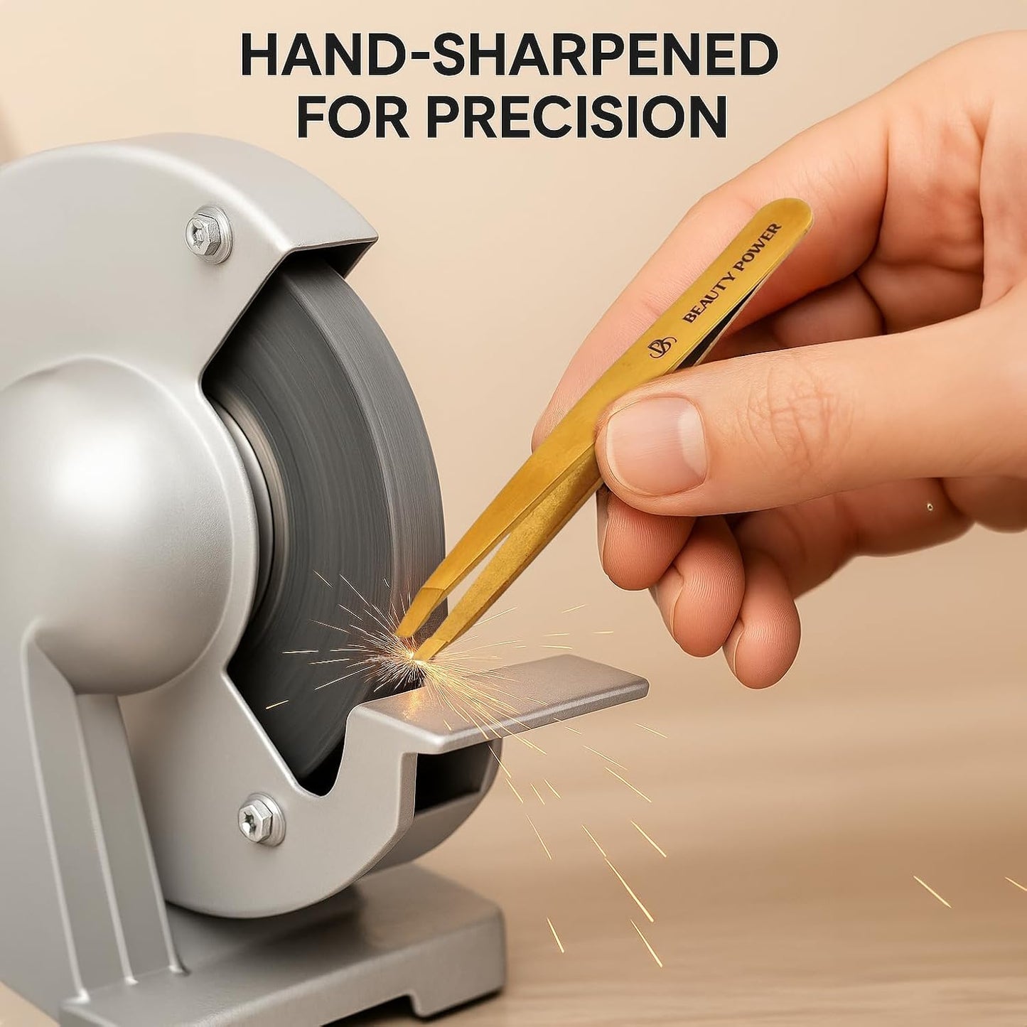 Professional Tweezers Set – Slant & Point, Ultra Precision German Stainless Steel Tweezers for Eyebrows, Chin, Ingrown Hair & Facial Grooming – Lightweight with Travel Case (Matte Gold)