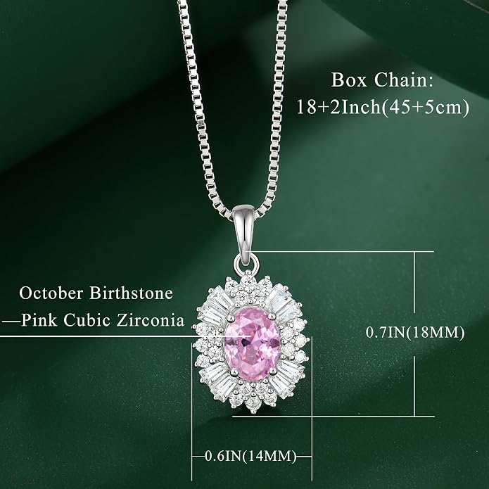 Birthstone Necklace 925 Sterling Silver Oval 5A Cubic Zirconia Pendant Necklace Jewelry Birthday Gifts for Women