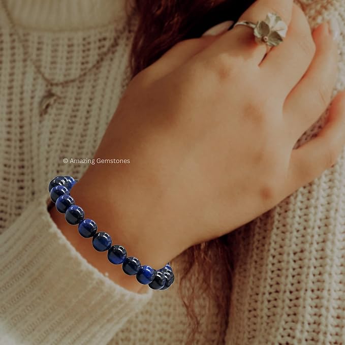 Amazing Gemstone Blue Tiger Eye Star Bracelet for Women Men's Gifts - Protection Healing Crystal Bracelet - 8mm Gemstone Beaded Adjustable Bracelet Pulseras para Hombres Mujer Stocking Stuffers
