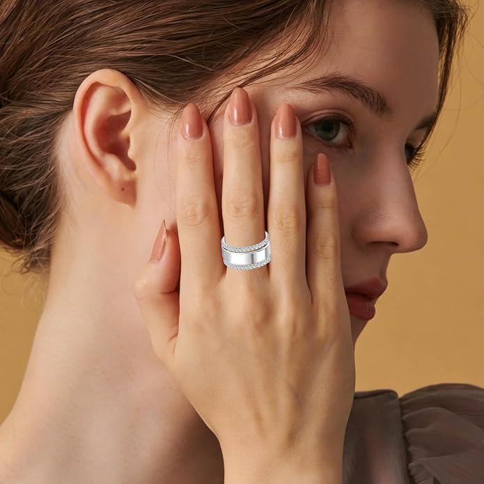 WES 1.5/1.8/2.0mm Moissanite Wedding Band - 925 Sterling Silver Half Eternity Round Stackable Moissanite Engagement Rings Anniversary Wedding Rings for Women, Size 4-11