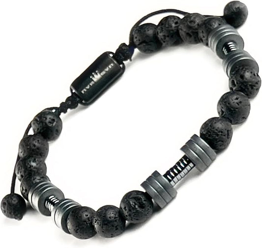 Mens Beaded Bracelet - Stone Jewelry, Black Onyx Hematite Bracelets, Mens Accessories, Adjustable