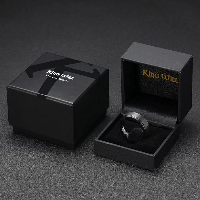 King Will 8mm Black Silver Mens Polished Tungsten Wedding Rings High Polish Surface Wedding Band Blue Silver Step Edge Comfort Fit