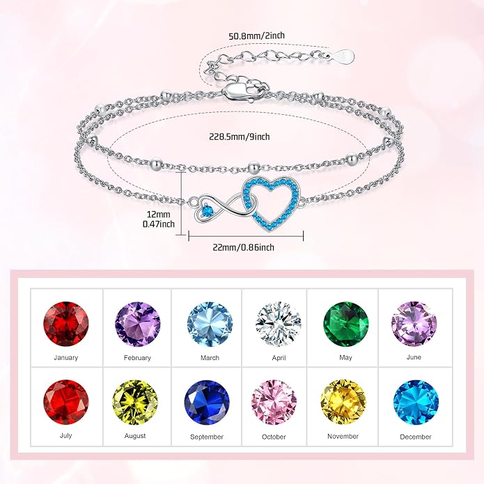 Anklet for Women 925 Sterling Silver Double Infinity Ankle Bracelet Waterproof Summer Jewelry Anniversary Birthday Gifts for Her
