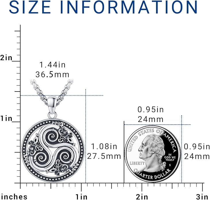 Eusense Viking Necklace for Men Women 925 Sterling Silver Pendant Thors Hammer/Norse Runes/Odin's Ravens/Wolf/Dragon/Snake/Yggdrasil/Freya/Helm of Awe/Valknut/Triskelion/Axe/Shield Viking Jewelry