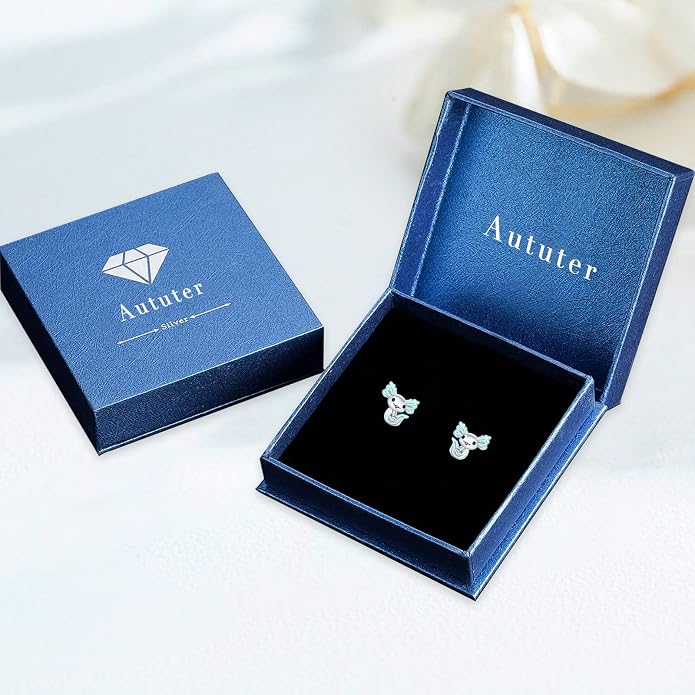 925 Sterling Silver Axolotl Earrings White Gold/Rose Gold Axolotl Jewelry for Women Girls Pink/Blue Axolotl Gifts