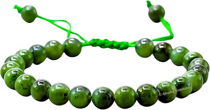 Amazing Gemstone Nephrite Green Jade Bracelet for Women Men's Gifts - Protection Healing Crystal Bracelet - 8mm Gemstone Beaded Adjustable Bracelet Pulseras para Hombres Mujer Stocking Stuffers