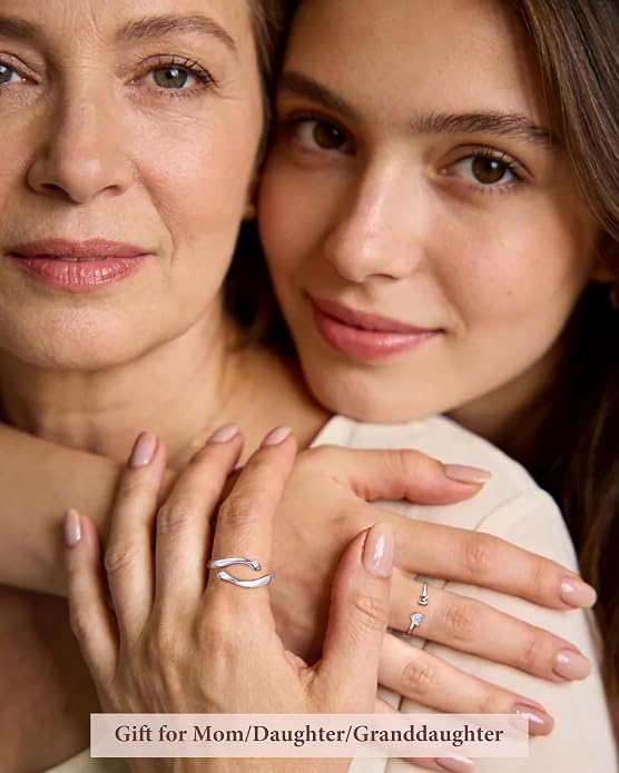 2-in-1 Hug Letter Ring for Women Sterling Silver Moissanite Heart Ring with Personalized Initial with “Always With You” Message Gift for Mom Daughter Granddaughter Girlfriend
