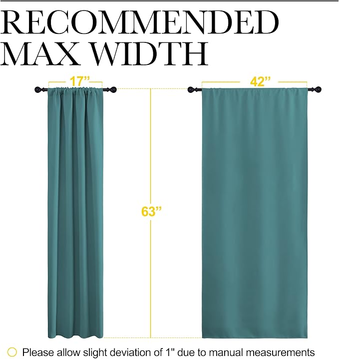 NICETOWN Window Curtains Blackout Drapes - Thermal Insulated Solid Rod Pocket Blackout Curtains/Draperies for Living Room (Sea Teal, 1 Pair, 42 by 63-Inch)