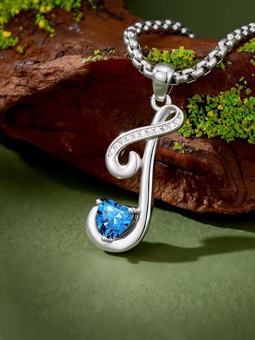 Birthday Gifts for Women Alphabet A to Z Initial Birthstone Pendant Necklaces for Women - 18k White Gold Plated Personalized Name Jewelry Anniversary Graduation Gifts for Wife Her Daughter Girlfriend(with Gift Box)