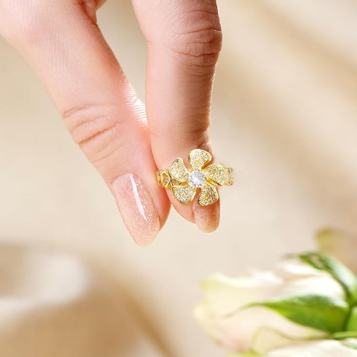 Sunflower Fidget Ring for Women Spinning Rings Adjustable Anxiety Ring for Teens Birthday Gift for Daughter Mom You Are My Sunshine Spinner Rings