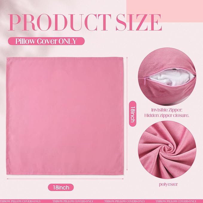 Yuntau 16 Pcs Pink Picnic Pillow Covers Only Summer Birthday Party Picnic Set Mordern Cushion Aesthetic Throw Cover 18x18 Inch for Brunch Bachelorette Backyard Beach Couch Bed Sofa Decor