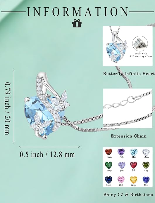 Butterfly Necklaces for Women Sterling Silver Infinity Heart Pendant Birthstone Jewelry Gift with 14k Yellow Gold/Rose Gold Plated