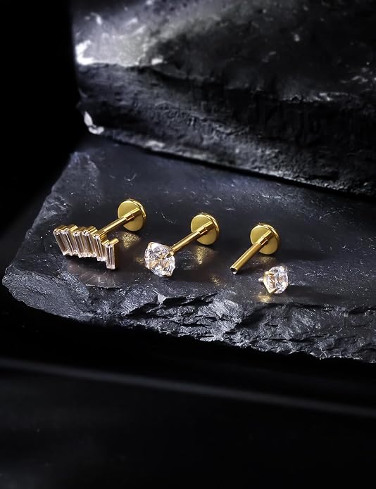 20G 18G 16G Astm F136 Titanium Internal Thread Flat Back Earrings Nose Studs Tragus Forward Helix Conch Cartilage Lobe Earring Stud Medusa Labret Monroe Lip Ring Piercing Jewelry For Women Men