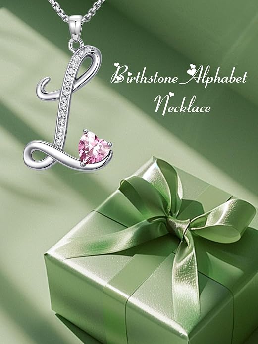 Birthday Gifts for Women Alphabet A to Z Initial Birthstone Pendant Necklaces for Women - 18k White Gold Plated Personalized Name Jewelry Anniversary Graduation Gifts for Wife Her Daughter Girlfriend(with Gift Box)