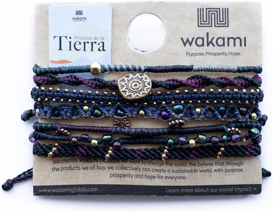 Wakami Earth Charm Bracelet Stack | Braided Beaded Stackable Bracelets for Women | Waterproof Fair Trade Handmade Boho Jewelry for Women and Men