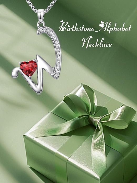 Birthday Gifts for Women Alphabet A to Z Initial Birthstone Pendant Necklaces for Women - 18k White Gold Plated Personalized Name Jewelry Anniversary Graduation Gifts for Wife Her Daughter Girlfriend(with Gift Box)