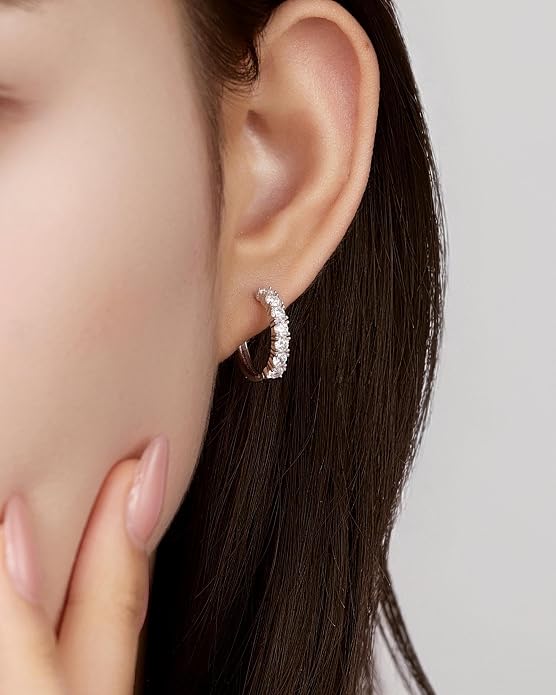 TutuTiara Moissanite Hoop Earrings for Women, 1.15CT D Color VVS1 Brilliant Diamond Huggie Hoops, 925 Sterling Silver Earrings, Hypoallergenic Dainty Jewelry for Wedding, Gift