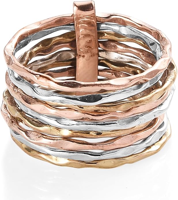 PHNX Two-Tone Stacking Ring for Women | Real Sterling Silver Ring| Hammered Finish Design | Elegant Boho Chic Jewelry | Perfect for Daily Wear, Special Occasions
