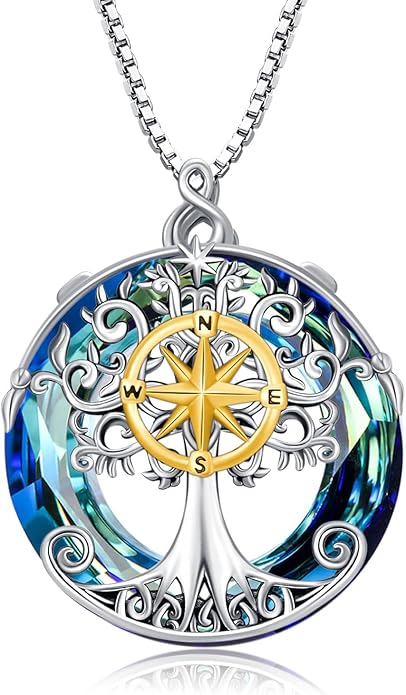 TOUPOP Tree of Life Necklace 925 Sterling Silver Celtic Knot Tree Pendant Jewelry with Blue Crystal Christmas Gifts for Women
