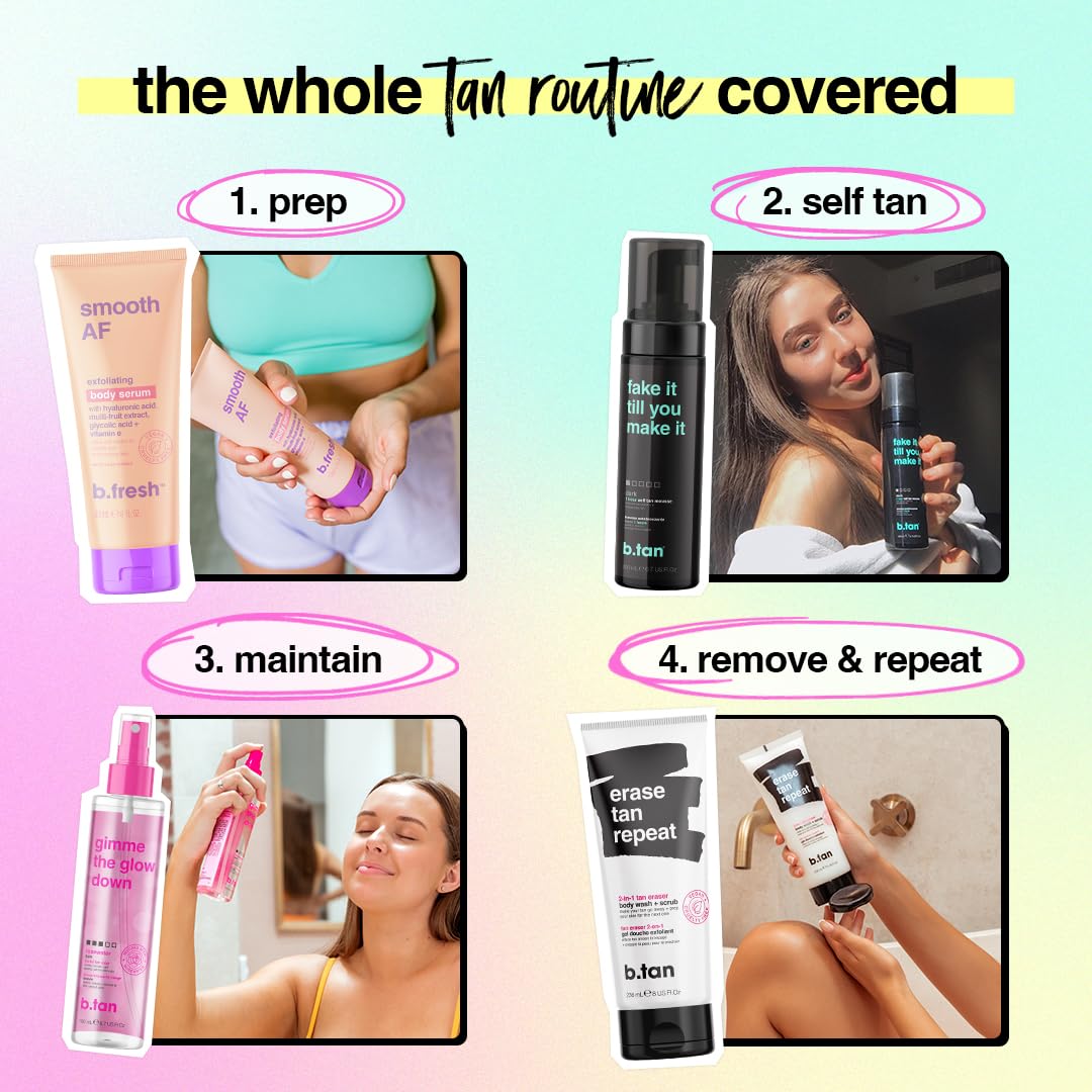 b.tan Dark Self Tanner Mousse | Fake It Till You Make It - Best 1 Hour Express Sunless Tanning Foam, Gold Bronzing Glow, Face & Body, No Fake Tan Smell, 6.7 Fl Oz