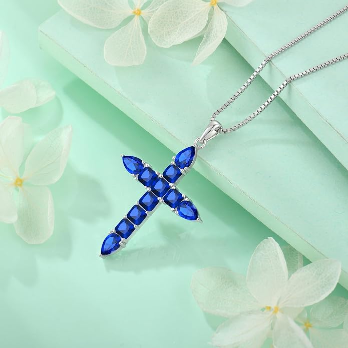 STARCHENIE 925 Sterling Silver Cross Necklace for Women Birthstone Jewelry | 925 Sterling Silver Crucifix Pendant, Birthstone Jewelry, Christian Religious Gift for Her