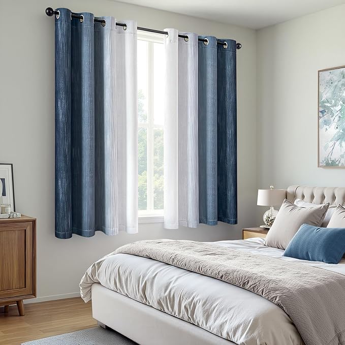 MIULEE Navy Blue and Greyish White Ombre Blackout Curtains, Full Room Darkening Thermal Insulated 54 Inches Long Drapes for Bedroom/Living Room Grommet Window Treatments Modern 52Wx54L, Set of 2