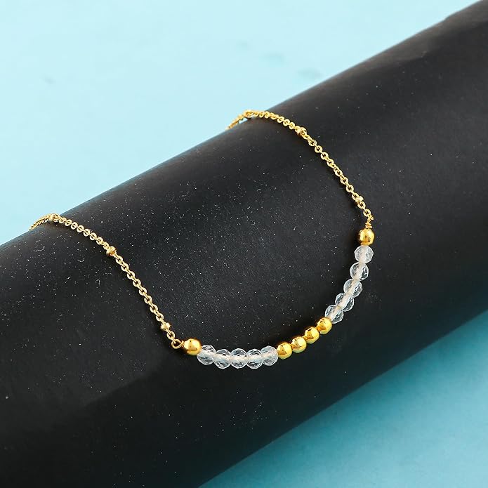 Satellite Chain Necklace 16+2 Inch Gold Plated – Dainty Layering Jewelry with Gemstone Beads – Minimalist Choker Necklace for Women – Delicate Gift for Her